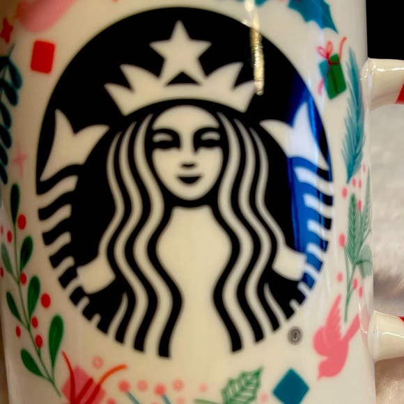 NEW Starbucks Candy Cane Christmas Coffee Mug Pink Doves Black Mermaid Holly - Picture 3 of 8